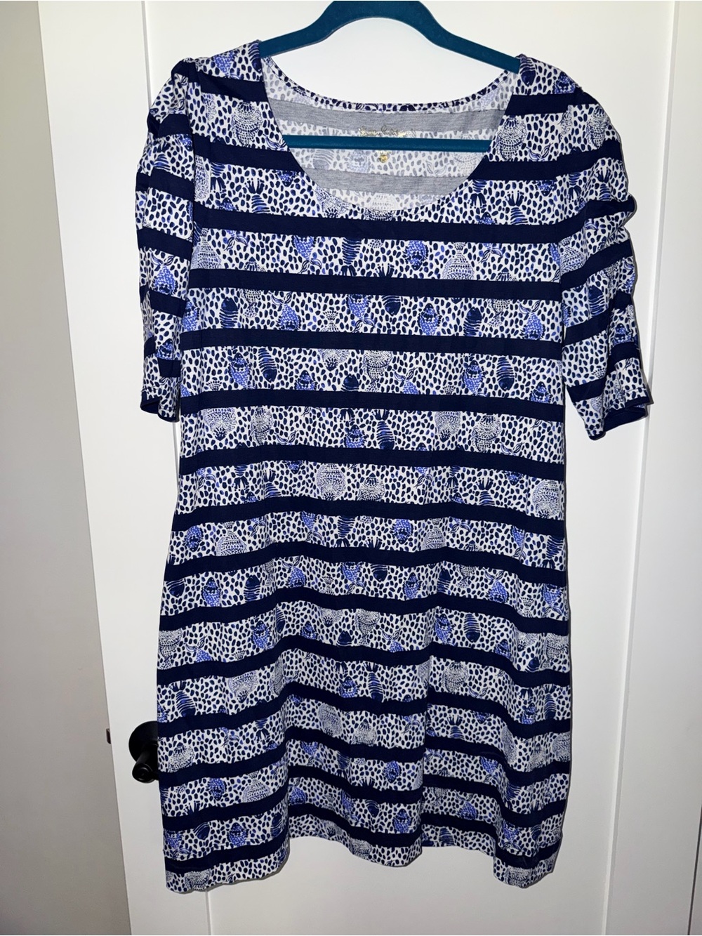 Lilly Pulitzer Navy and White Striped Fish Print Dress